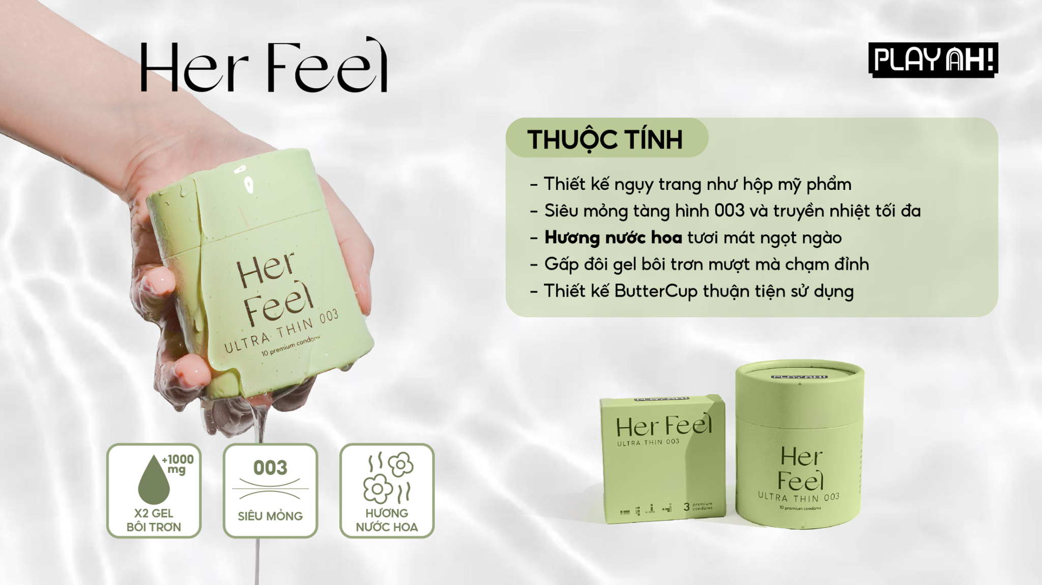 Bao Cao Su Siêu Mỏng PlayAh Her Feel Ultra Thin 003 Hương Nước Hoa