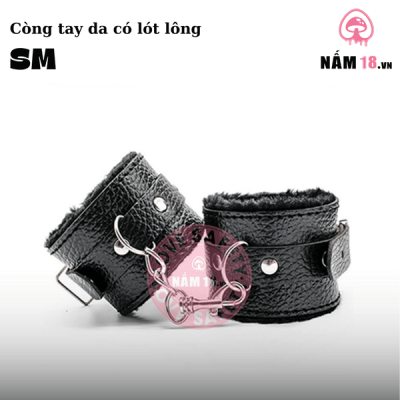 Còng Tay SM Bằng Da Có Lót Lông Mềm BDSM