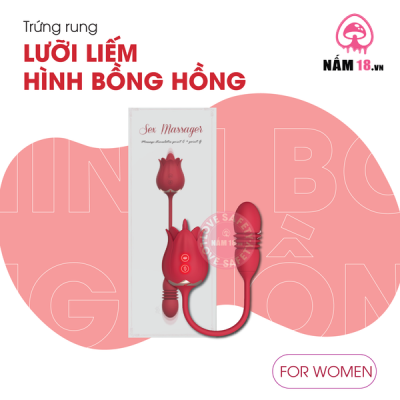 Trứng Rung Lưỡi Liếm Hình Bông Hồng Rung Thụt 10 Chế Độ