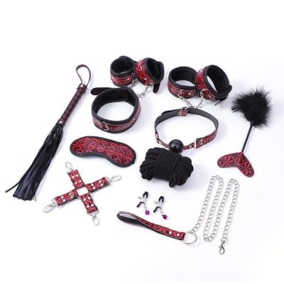 Bộ Dụng Cụ Bạo Dâm BDSM Bọc Da Cao Cấp - Vân Đỏ