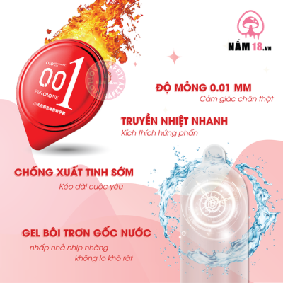Bao Cao Su Siêu Mỏng OLO 0.01 Red Nóng Ấm